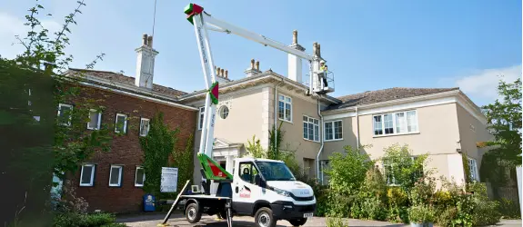 using our cherry picker on a commercial gutter cleaning job in Filwood, Staffordshire
